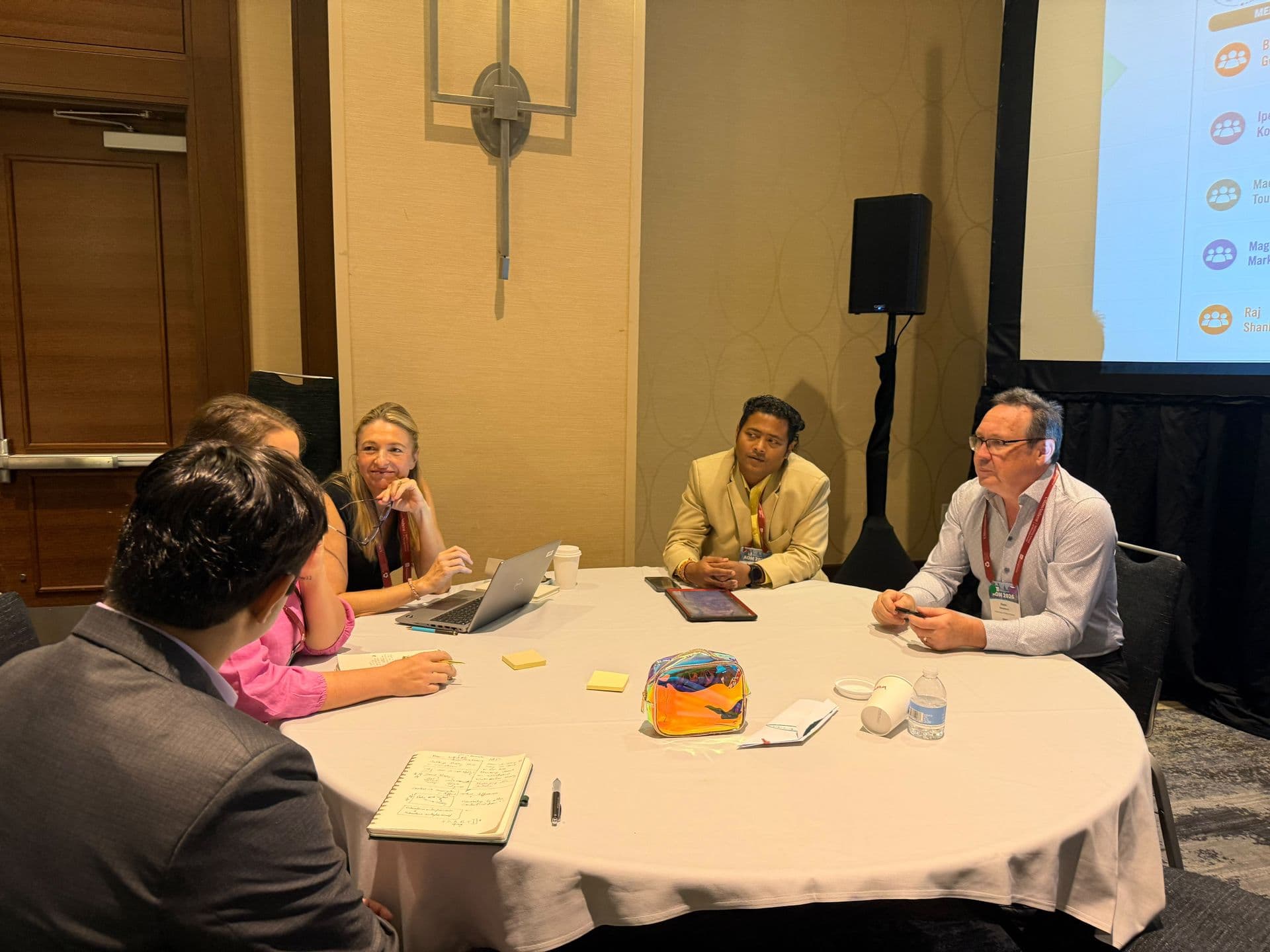 Dr Swapnil Sahoo in discussion with Prof. Dean Shepherd and fellow scholars during the AOM 2026 Global Scholar Development paper development workshop